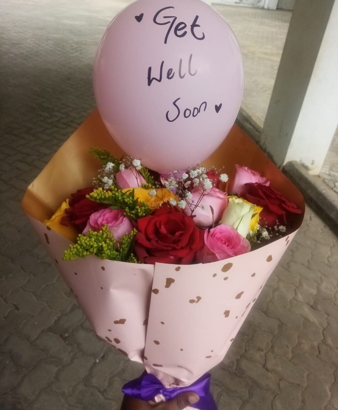 Get well pink bouquet with baloon